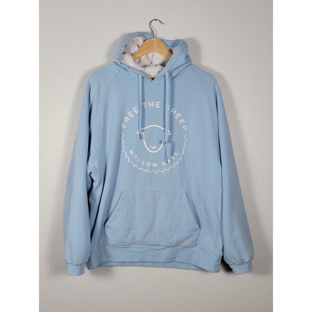 Free The Sheep Mellow Days Hoodie Light Blue Sherpa Lined Hood Sz M Unisex Cozy
